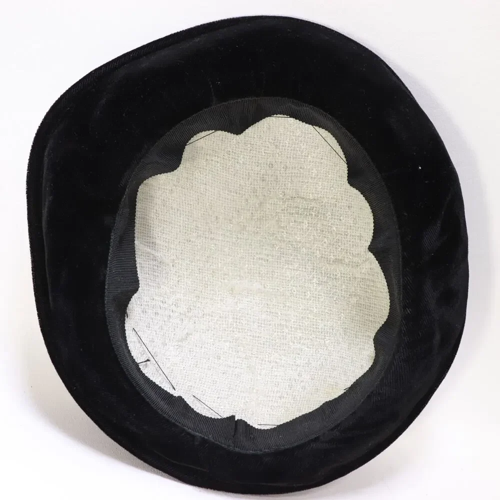 Vintage 50s Hat Cap Women M L Black Velvet Pleated Offset Saucer Evening Formal